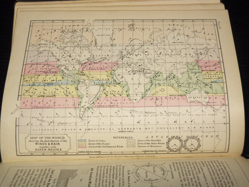 1884 EDWIN HOUSTON'S ELEMENTS OF PHYSICAL GEOGRAPHY - COLOR MAPS - KD 7979