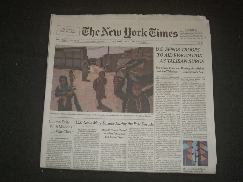 2021 AUGUST 13 NEW YORK TIMES - U.S SENDS TROOPS TO AID AFGHANISTAN EVACUATION