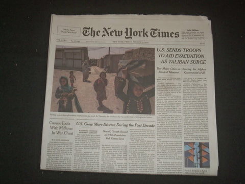 2021 AUGUST 13 NEW YORK TIMES - U.S SENDS TROOPS TO AID AFGHANISTAN EVACUATION