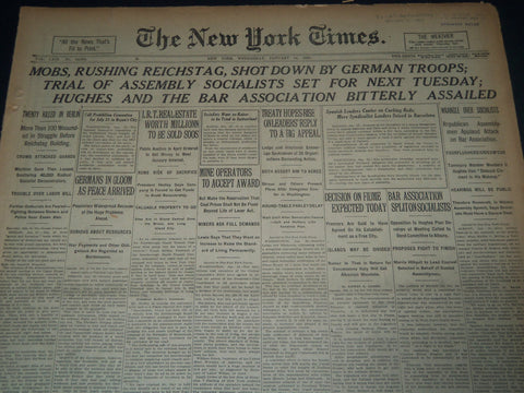1920 JAN 14 NEW YORK TIMES NEWSPAPER - MOBS RUSHING - REICHSTAG SHOT- NT 7556