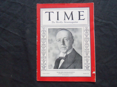 1931 NOVEMBER 30 TIME MAGAZINE - WALTER RUNCIMAN - T 301