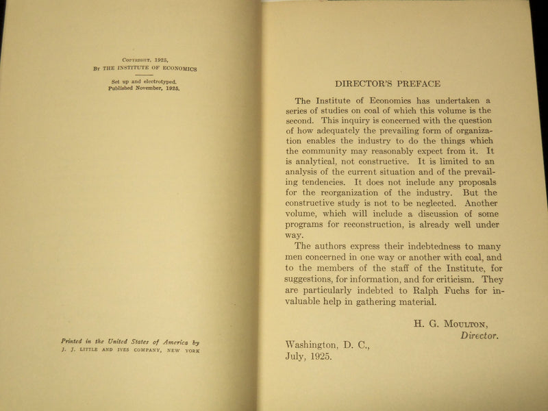 1926 THE CASE OF BITUMINOUS COAL BOOK - INSTITUTE OF ECONOMICS - KD 9510