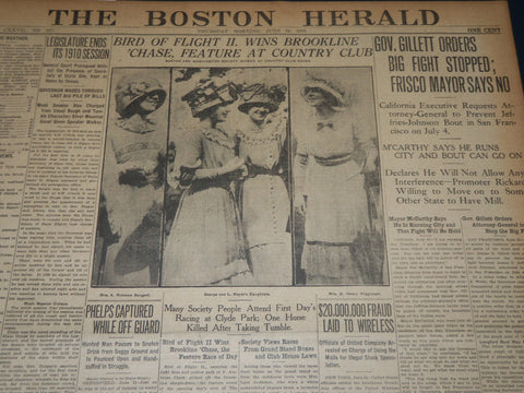 1910 JUNE 16 THE BOSTON HERALD - BIRD OF FLIGHT II WINS BROOKLINE CHASE - BH 352
