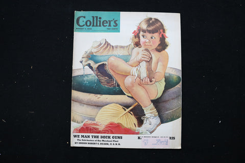 1943 AUG 7 COLLIER'S MAGAZINE - A GIRL TAKING OFF SHOE BY POOL COVER - E 11064
