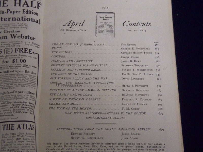 1915 APRIL THE NORTH AMERICAN REVIEW 100TH ANNIVERSARY - WASHINGTON - SP 2524