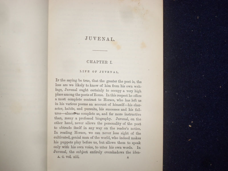 1872-73 JUVENAL-PLAUTIS HARDCOVER BOOK BY L. COLLINS & W. WALFORD - KD 9125
