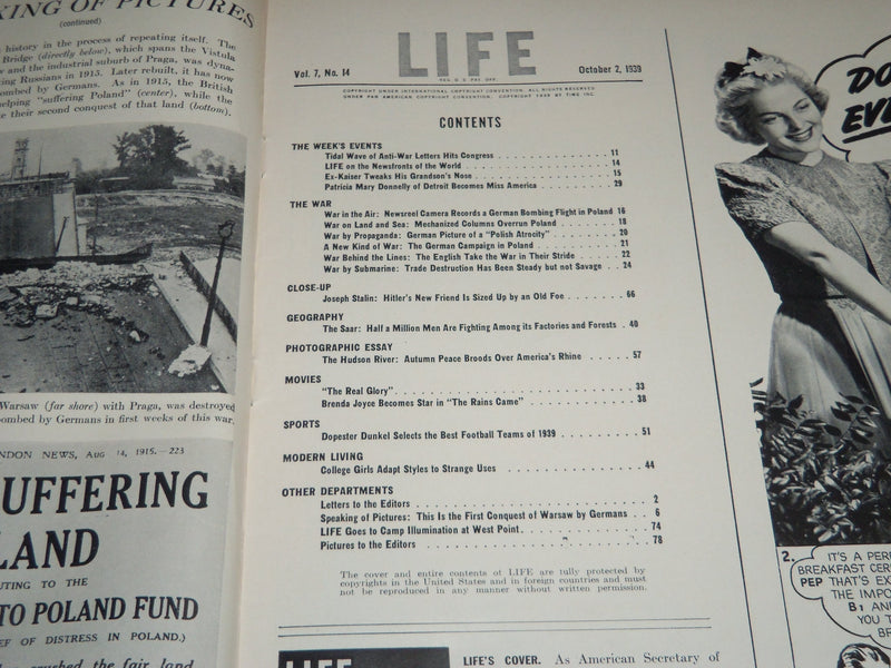 1939 OCTOBER 2 LIFE MAGAZINE - CORDELL HULL COVER - L 150