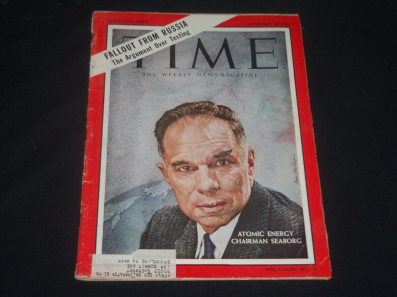 1961 NOVEMBER 10 TIME MAGAZINE- GLENN T. SEABORG, ATOMIC ENERGY CHAIRMAN -T 1820