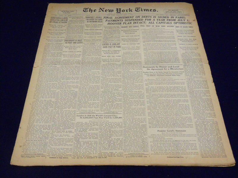 1931 JULY 7 NEW YORK TIMES - FINAL AGREEMENT ON DEBTS SIGNED IN PARIS - NT 2217