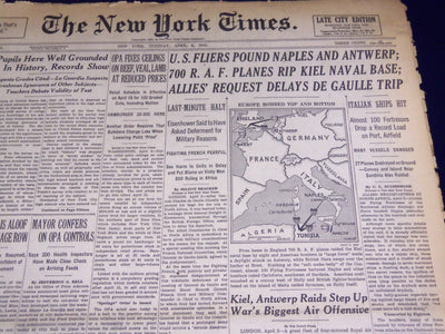 1943 APRIL 6 NEW YORK TIMES - U. S. FLIERS POUND NAPLES & ANTWERP - NT 2141