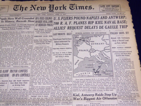 1943 APRIL 6 NEW YORK TIMES - U. S. FLIERS POUND NAPLES & ANTWERP - NT 2141