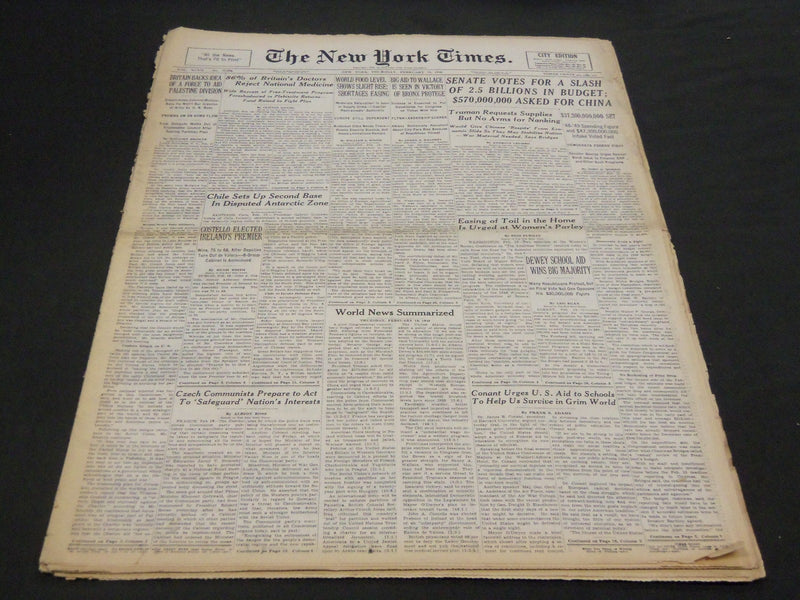 1948 FEBRUARY 19 NEW YORK TIMES - TRUMAN REQUESTS SUPPLIES NANKING - NT 4419