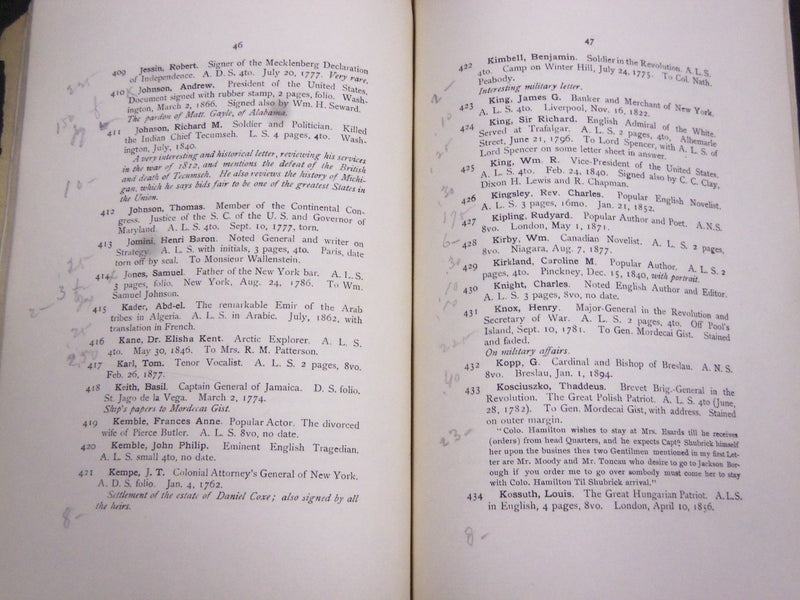 1920 AUTOGRPAH LETTERS OF HISTORICAL INTEREST AUCTION CATALOGUE - J 5210
