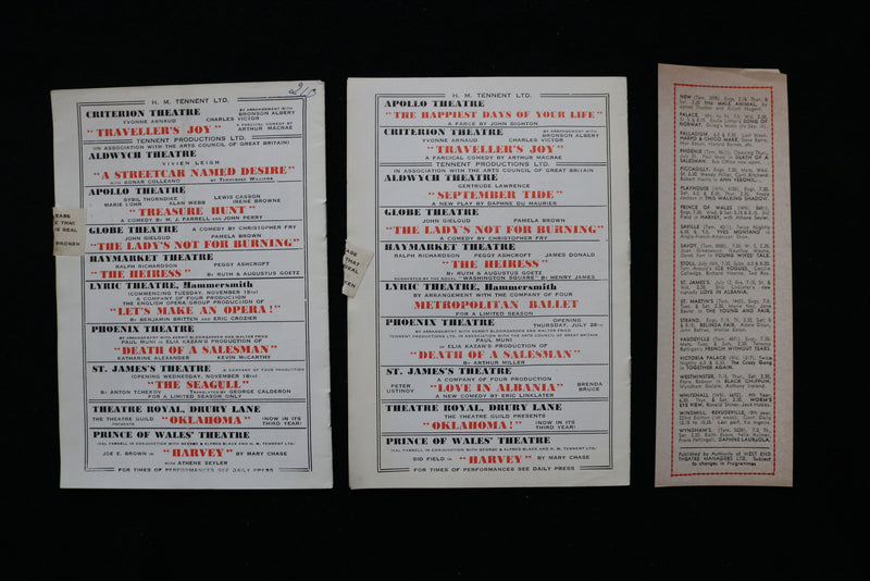 1949 VAUDEVILLE THEATRE PROGRAM - LONDON - LOT OF 2 - K 1901
