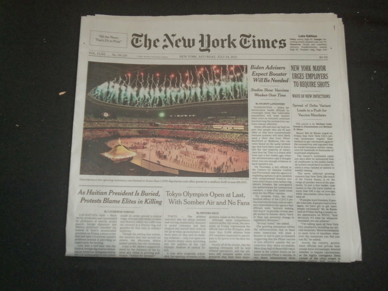 2021 JULY 24 NEW YORK TIMES - NYC MAYOR DEBLASIO URGES EMPLYERS TO REQUIRE SHOTS