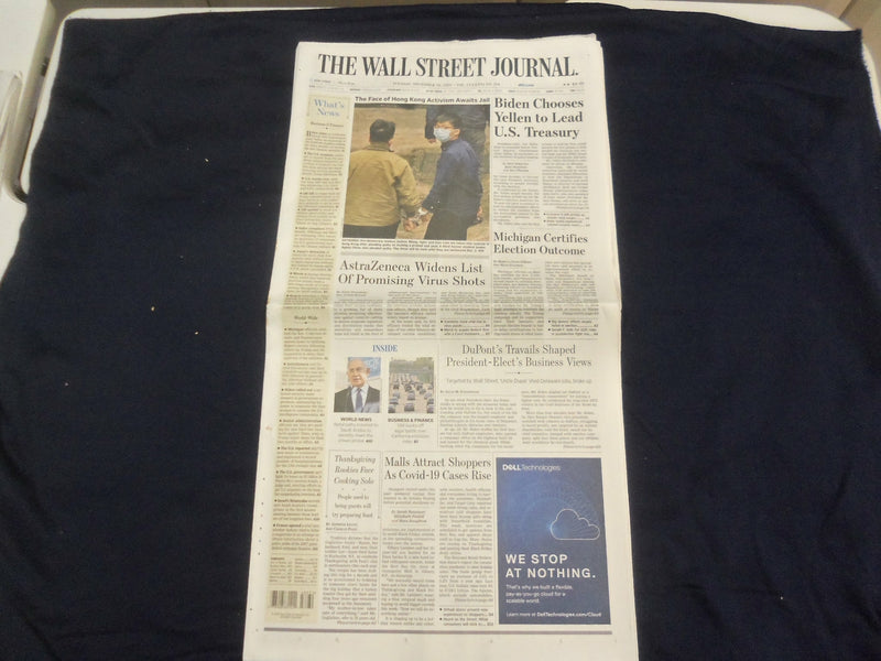 2020 NOV 24 THE WALL STREET JOURNAL - BIDEN CHOOSES YELLEN TO LEAD U.S. TREASURY