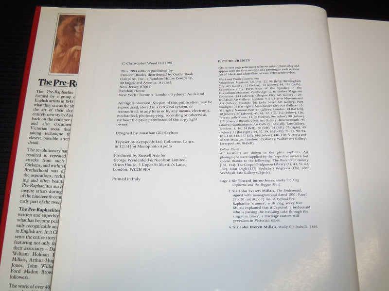 1994 THE PRE-RAPHAELITES HARDCOVER BOOK BY CHRISTOPHER WOODS - R 735U