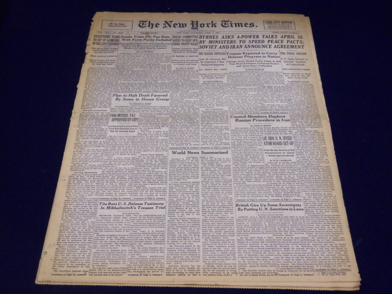 1946 APRIL 6 NEW YORK TIMES - PARI-MUTUEL TAX APPROVED BY CITY - NT 2294