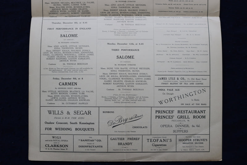 1910 DECEMBER 6 ROYAL OPERA COVENT GARDEN PROGRAM - LE NOZZE DIFIGARO - K 1672