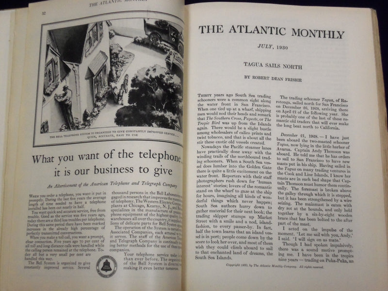 1930 THE ATLANTIC MONTHLY MAGAZINE LOT OF 12 COMPLETE YEAR - GREAT ADS - WR 531