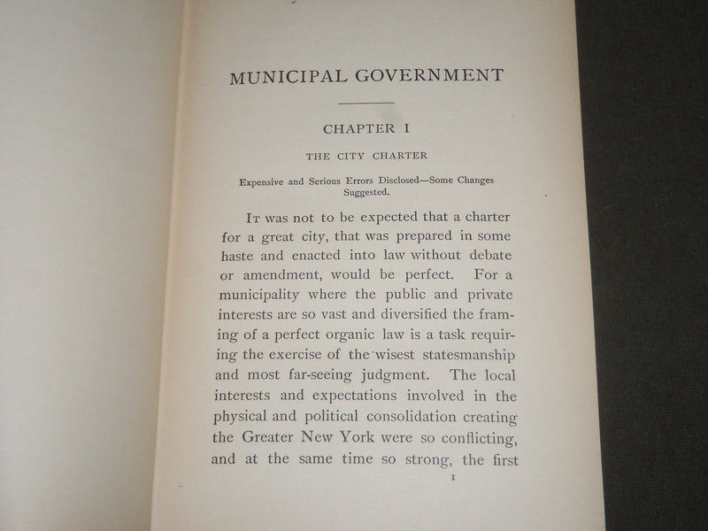 1900 MUNICIPAL GOVERNMENT BY BIRD S. COLER HARDCOVER BOOK - KD 4478