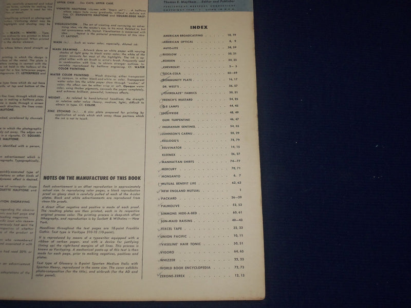 1949 ADVISORY SERVICE FOR STUDENTS OF ADVERTISING BOOK - NICE COLOR ADS - J 1775