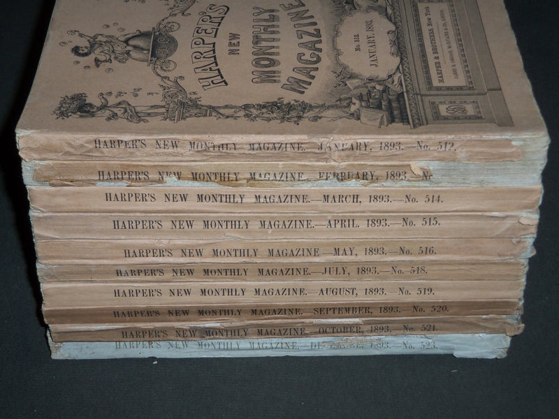 1893 HARPER'S MONTHLY MAGAZINE LOT OF 10 ISSUES - NICE ILLUSTRATIONS - WR 1421