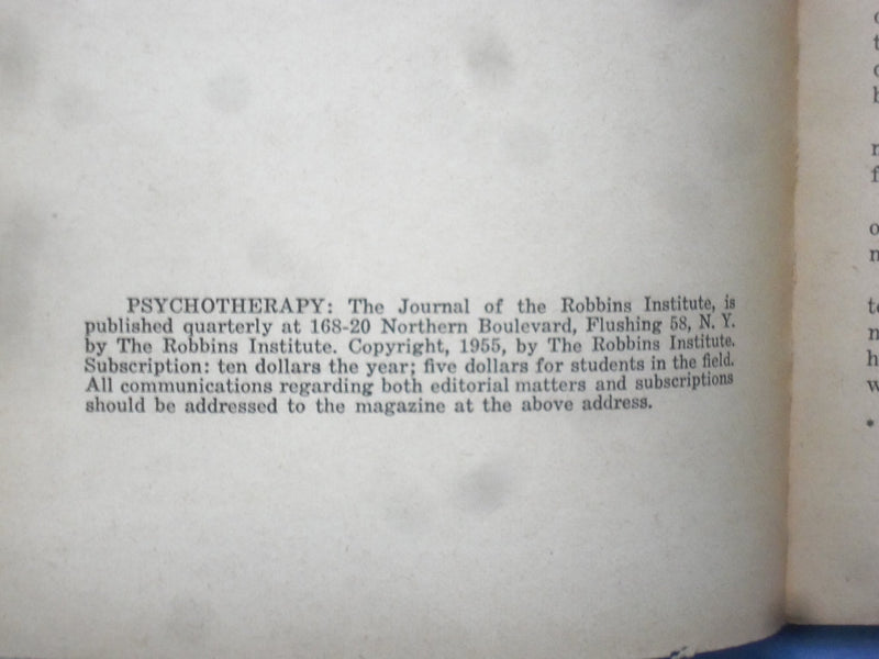 1956 SPRING PSYCHO THERAPY SOFTCOVER BOOK - ROBBINS INSTITUTE - K 299