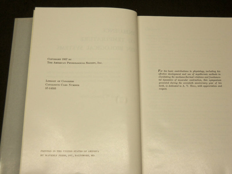 1957 INFLUENCE OF TEMPERATURE ON BIOLOGICAL SYSTEMS BOOK BY JOHNSON - KD 6057