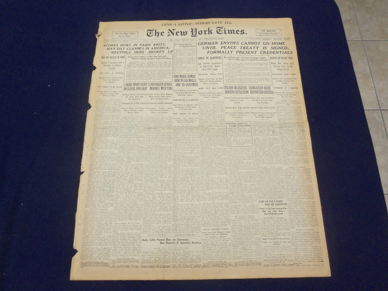 1919 MAY 2 NEW YORK TIMES - GERMAN ENVOYS CANNOT GO HOME - NT 9237