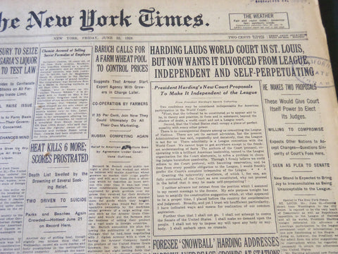 1923 JUNE 22 NEW YORK TIMES - HARDING LAUDS WORLD COURT IN ST. LOUIS - NT 5760