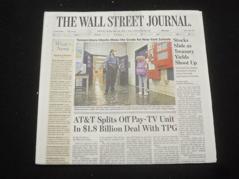 2021 FEBRUARY 26 THE WALL STREET JOURNAL - AT&T SPLITS OFF PAY-TV UNIT, $1.8 BIL