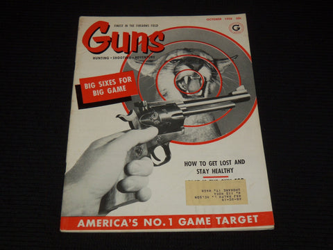 1958 OCTOBER GUNS MAGAZINE - BIG SIXES FOR BIG GAME COVER - E 12555