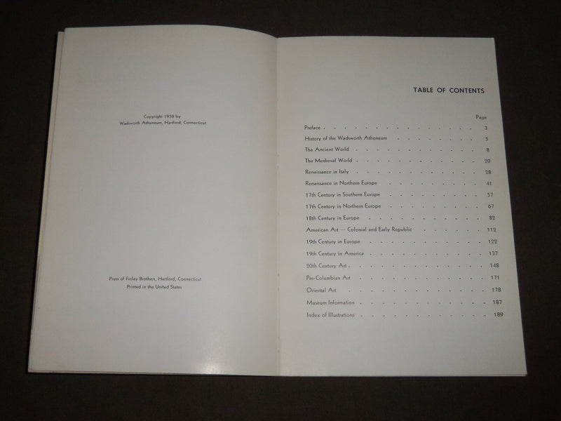 1958 WADSWORTH ATHENEUM HANDBOOK CATALOG - HARTFORD CONNECTICUT - KD 5001