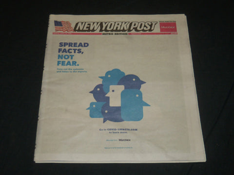 2020 APRIL 13 NEW YORK POST NEWSPAPER - SPREAD FACTS, NOT FEAR - MUCINEX