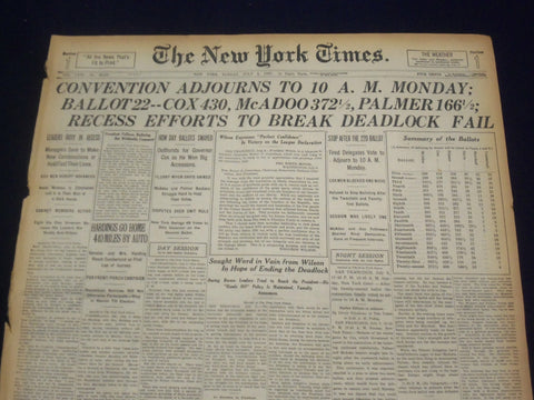 1920 JULY 4 NEW YORK TIMES - CONVENTION ADJOURNS TO 10 A.M. MONDAY - NT 9320