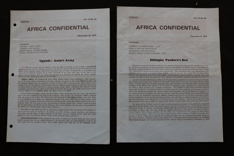 1974 AFRICA CONFIDENTIAL NEWSLETTER - LOT OF 20 - K 2410