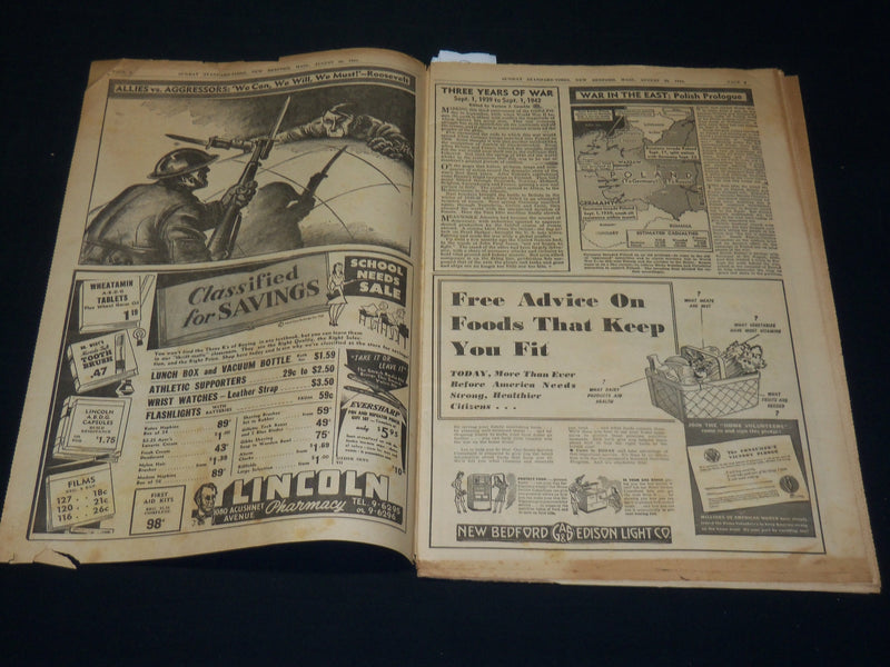 1942 AUGUST 30 STANDARD-TIMES SUNDAY NEWSPAPER - NEW BEDFORD, MASS - NP 4948