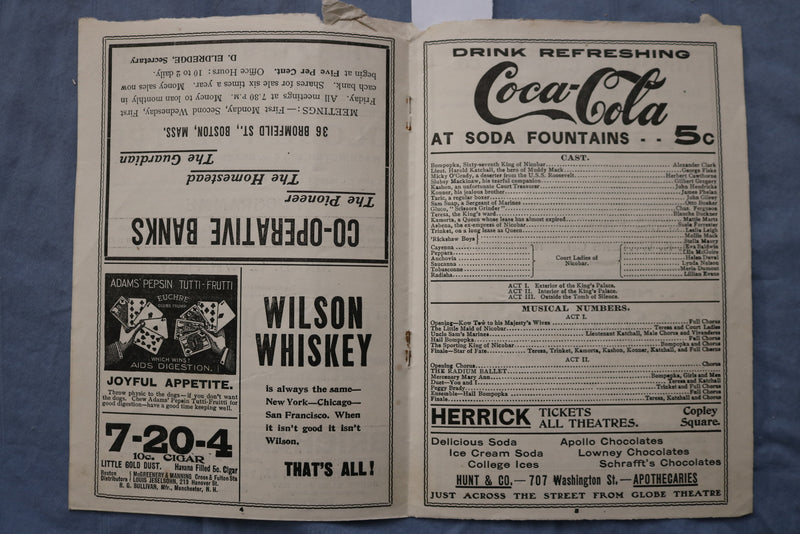 1904 AUGUST 1 GLOBE THEATRE PROGRAM - ISLE OF SPICE - COCA-COLA AD - K 2614