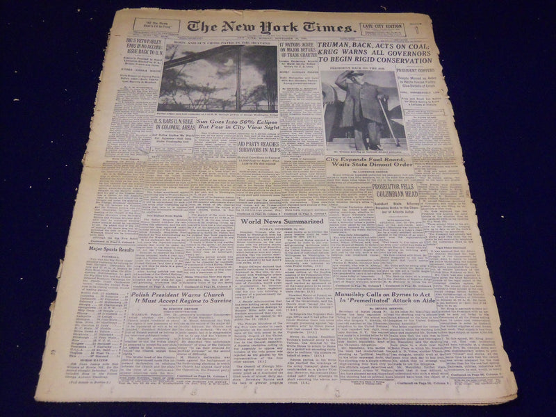 1946 NOVEMBER 24 NEW YORK TIMES - TRUMAN BACK ACTS ON COAL - NT 2720