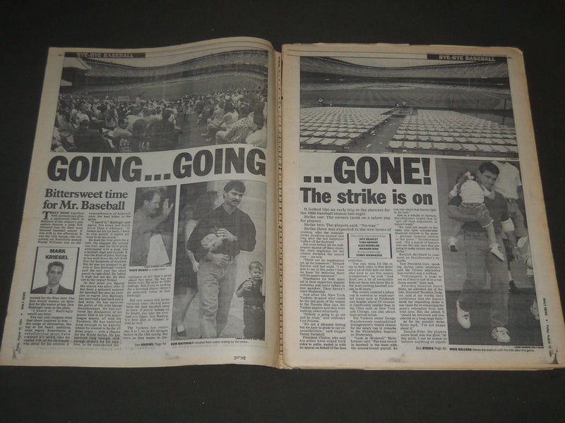 1994 AUGUST 12 NY DAILY NEWS NEWSPAPER - STRIKE ZONE BASEBALL OUT - NP 2567