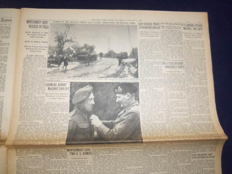 1945 JAN 6 NEW YORK TIMES - ALLIES CUT 3 MILES INTO NAZI BULGE IN NORTH- NP 6644