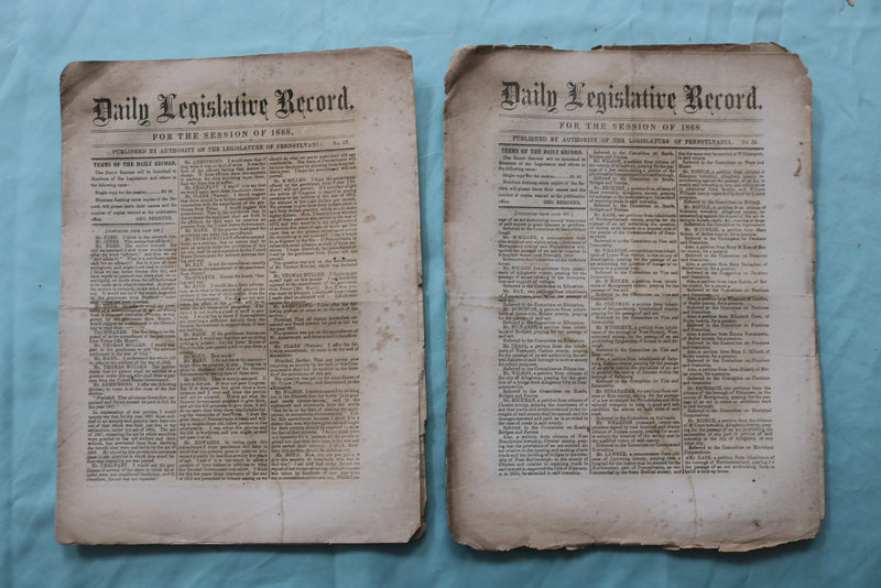 1868 PENNYSYLVANIA DAILY LEGISLATIVE RECORD - LOT OF 22 - K 2518