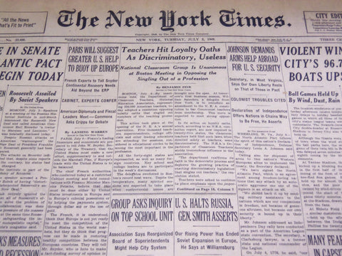 1949 JULY 5 NEW YORK TIMES - TEACHERS HIT LOYALTY OATHS DISCRIMINATORY - NT 2636