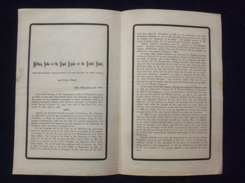 1910 JOEL BENEDICT ERHARDT MEMORIAL SOFTCOVER BOOKLET - K 230