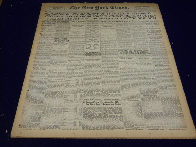 1935 NOV 6 NEW YORK TIMES - REPUBLICANS WIN MAJORITY OF 14 IN STATE - NT 1981