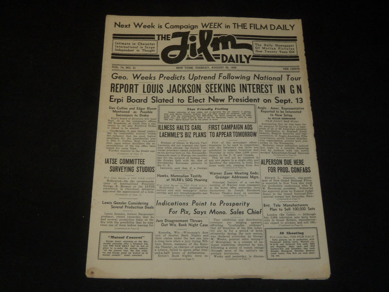 1938-1939 THE FILM DAILY NEWSPAPER LOT OF 3 - JUAREZ - BOY MEETS GIRL - JC 47
