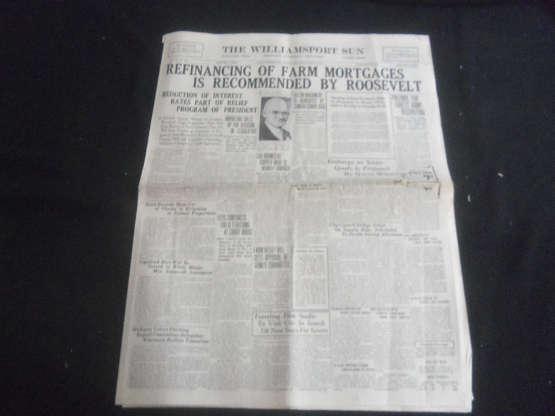 1929 & 1931 & 1933 THE WILLIAMSPORT SUN NEWSPAPER - LOT OF 5 - NP 5764