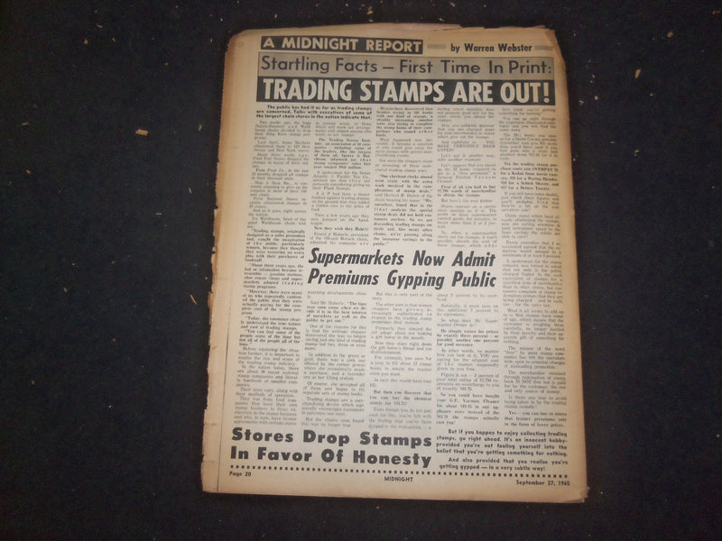 1965 SEPTEMBER 27 MIDNIGHT NEWSPAPER - CAGED IN TOILET FOR 33 YEARS - NP 7351