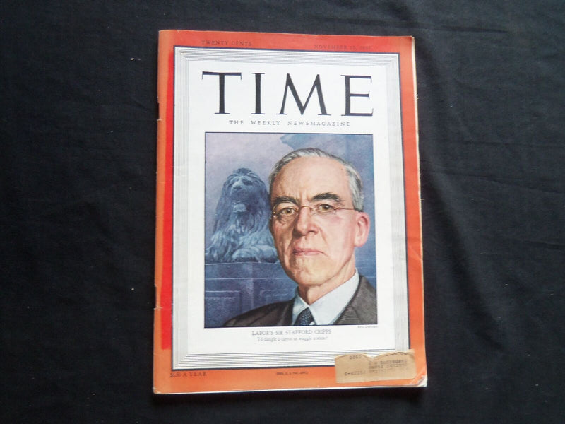 1947 NOVEMBER 10 TIME MAGAZINE- BRITAIN'S LABOUR PARTY'S STAFFORD CRIPPS- T 1096